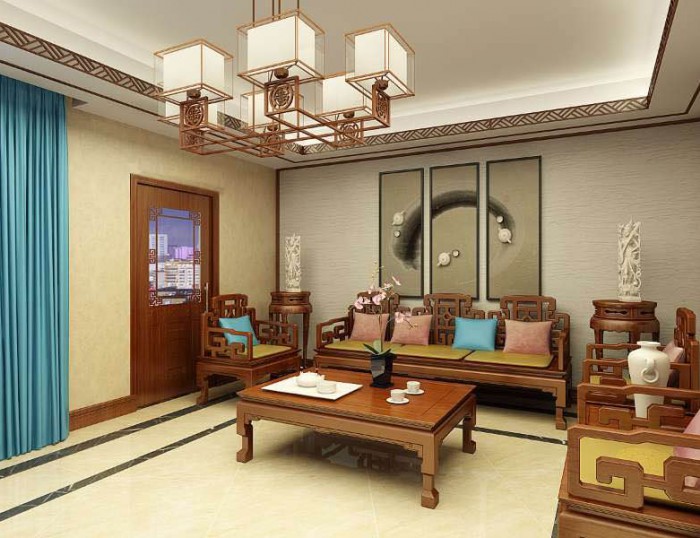 煙臺(tái)裝修案例—鴻圖裝飾打造南山世紀(jì)華庭新中式效果圖